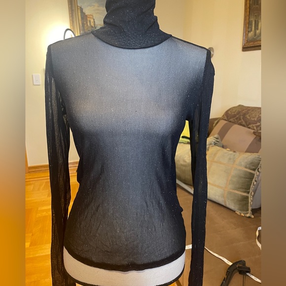 La petite Francaise Women’s sheer top turtleneck lurex sparkly Sz S/M - Picture 7 of 16